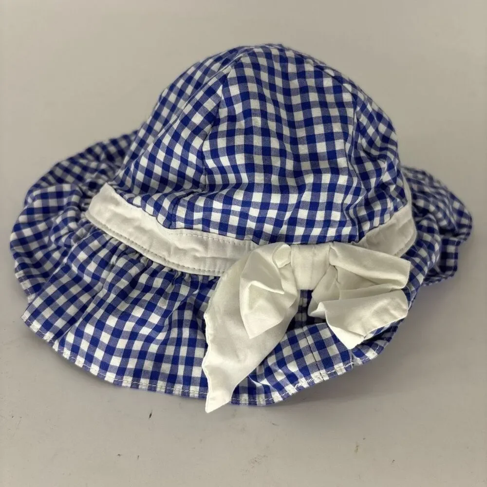 Janie and Jack blue check gingham summer hat baby 0-6 mo